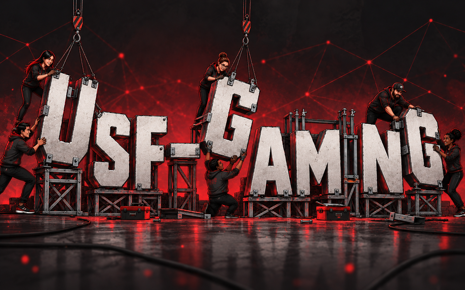 Das USF-Team baut USF-Gaming gemeinsam auf